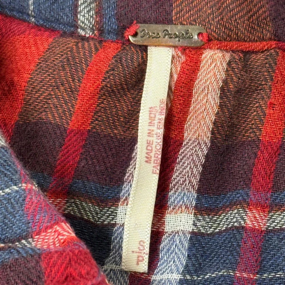 Free People Magical Plaid Embroidered Floral Button Down Shirt Small Flannel GUC